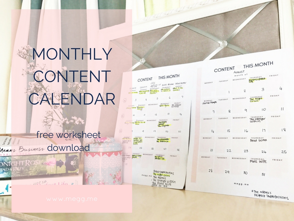 Monthly Content Calendar Free Worksheet Printable